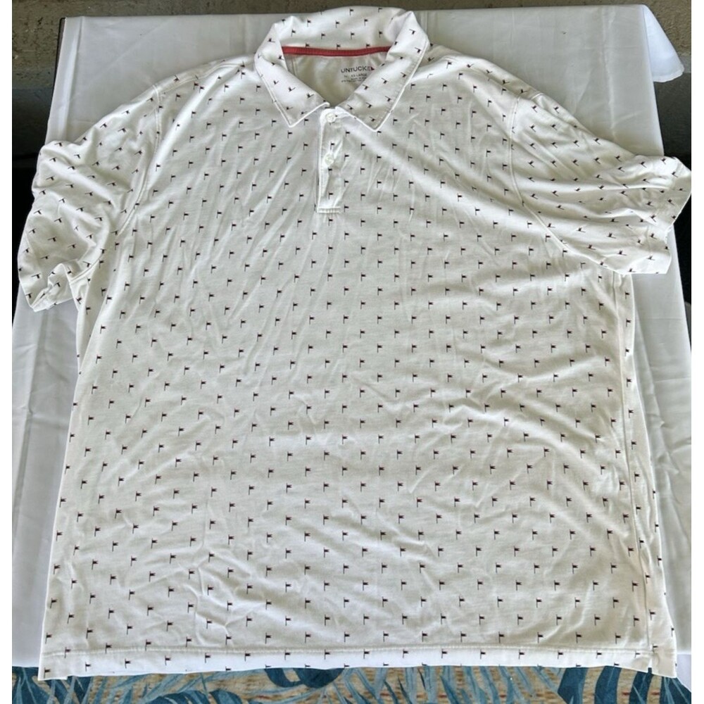 Mens Untuckit Golf Polo Shirt XXL Pima Cotton Blend Collared Tee Flag Motif